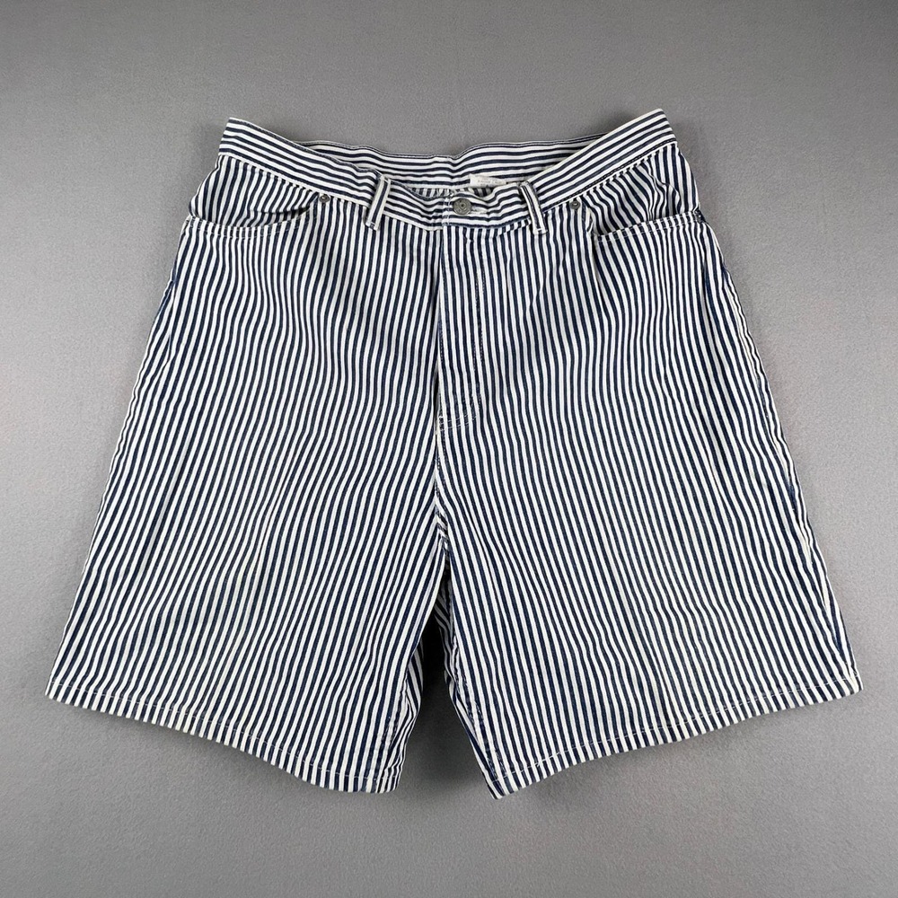 Vintage Faded Glory Denim Shorts Size 18 Blue White Stripe Hickory‎ Workwear